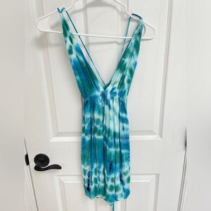 Forever 21 Contemporary Blue Green Tie Dye Swim Coverup Dress Women’s Size S